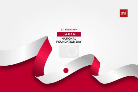 Téléchargez les illustrations : Jour national du Japon 11 février avec fond de drapeau ondulé. - en licence libre de droit