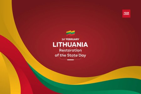 Téléchargez les illustrations : Lituanie restauration de la journée de l'Etat avec fond de drapeau et 16 février logotype - en licence libre de droit