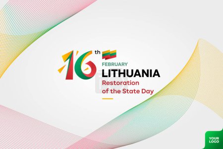 Téléchargez les illustrations : Lituanie restauration de la journée de l'Etat avec fond de drapeau et 16 février logotype - en licence libre de droit
