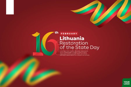 Illustration for Lithuania restoration of the state day with flag background and 16th of february logotype - Royalty Free Image
