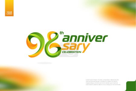 Téléchargez les illustrations : Logotype 98e anniversaire avec une combinaison d'orange et de vert sur fond blanc. - en licence libre de droit