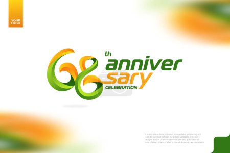 Téléchargez les illustrations : Logotype du 68e anniversaire avec une combinaison d'orange et de vert sur fond blanc. - en licence libre de droit