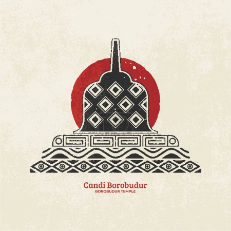 Ilustración de Borobudur templo ilustración icono diseño dibujado a mano vintage grunge geométrico. - Imagen libre de derechos