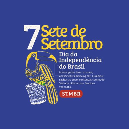 Jour de l'indépendance du Brésil 7 de setembro avec des illustrations de guitares dessinées à la main et de tambours à main brésiliens. Trendy grunge timbre fête de l'indépendance du Brésil Social Media Post.