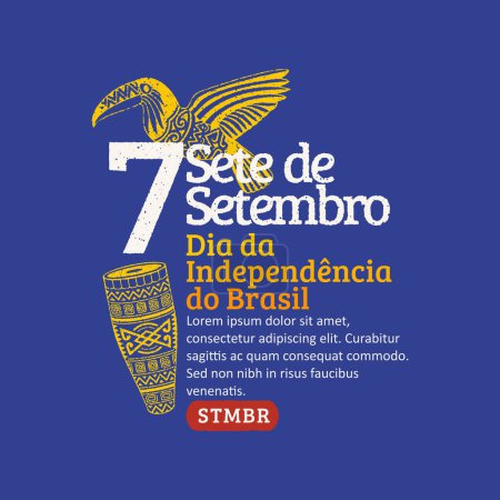 Día de independencia de Brasil 7 de setembro con ilustraciones de guitarras hechas a mano y tambores de mano brasileños. Grunge moda sello brasileño día de la independencia Social Media Post.