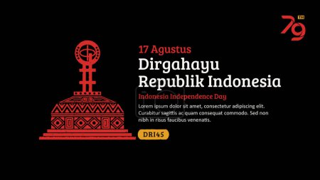 Indonésie Independence Day Banner. Monument équateur dessiné à la main avec timbre à la mode. 17 Agustus Célébration