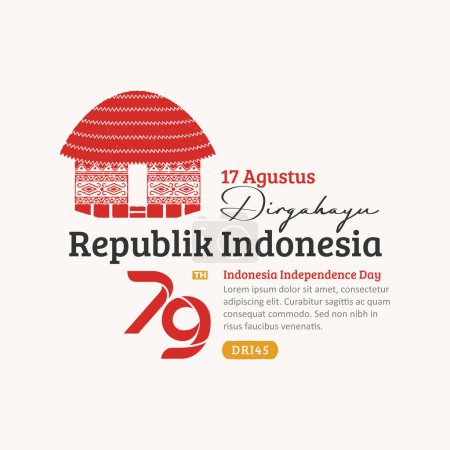 Indonesien Unabhängigkeitstag Social Media Post, handgezeichnetes Honai traditionelles Haus mit trendiger Briefmarke, 17 Agustus Feier