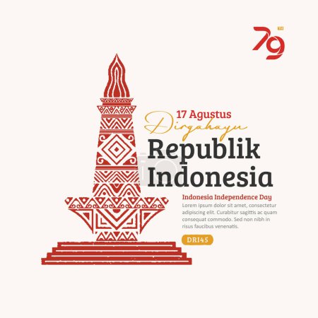 Indonesischer Unabhängigkeitstag Social Media Post, handgezeichnetes Nationaldenkmal mit trendiger Briefmarke, 17. Agustus-Feier