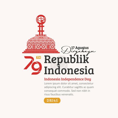 Indonesischer Unabhängigkeitstag Social Media Post, handgezeichnetes Äquator-Denkmal mit trendiger Briefmarke, 17. Agustus-Feier