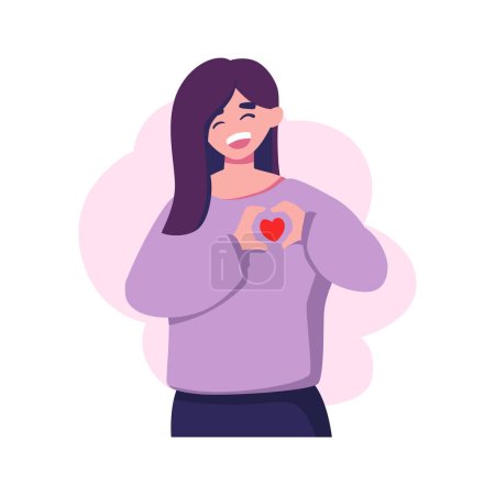 Happy woman with love flat style illustration