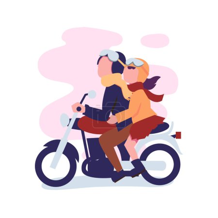 Téléchargez les illustrations : Couple conduite moto ensemble illustration de style plat - en licence libre de droit