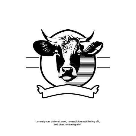 Ilustración de Logotipo de vaca ilustración diseño vectorial en blanco y negro - Imagen libre de derechos
