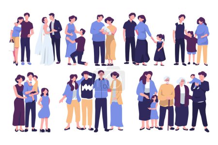 Illustration for Growing family life stages concept flat style illustration - Royalty Free Image