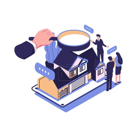 Illustration for Choosing a house, property selecting flat style isometric vector illustration design - Royalty Free Image