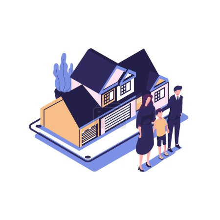 Ilustración de Casa de la familia de estilo plano isométrico ilustración vector de diseño - Imagen libre de derechos