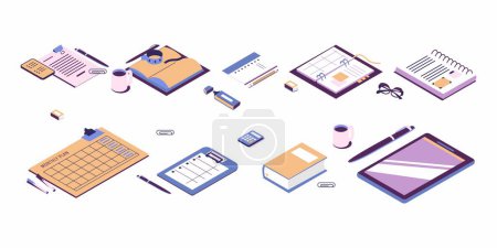 Illustration for Paper notebooks, notepads, diaries set. Planners, organizers, to-do lists, calendars and scrapbooks for plans, memo notes, timetables, schedule. Flat vector illustrations isolated on white - Royalty Free Image