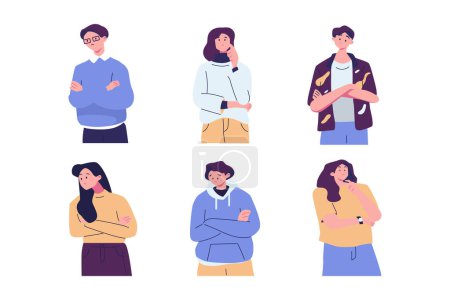 Illustration for Doubtful serious characters set. Flat vector illustrations isolated on white background - Royalty Free Image