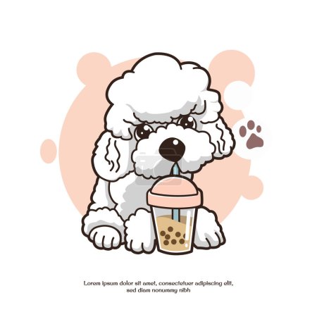 poodle dog cute drinking boba premium Vector illustration