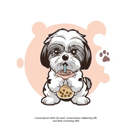 Illustration for Shih tzu dog drinking boba tea - Royalty Free Image