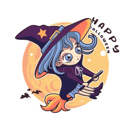 Illustration for Little beautiful wizards Halloween Kids Costume Party. Colorful magic characters - Royalty Free Image