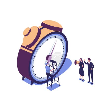Illustration for Vector illustration, alarm clock rings on white background, concept of work time management, quick reaction awakening vector - Royalty Free Image