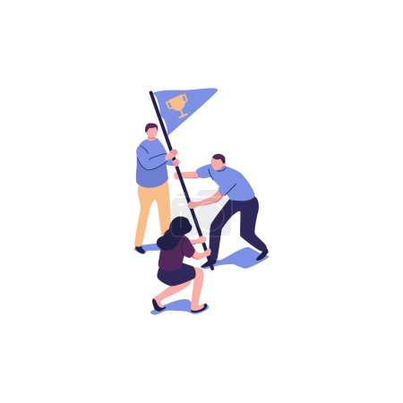 Illustration for Teamwork, goal achievement, flag as a symbol of success and heights vector - Royalty Free Image