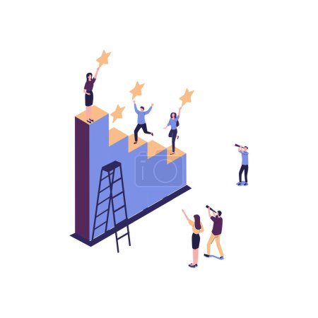Illustration for Best estimate of performance, the score of five points. people leave feedback and comments, successful work is the highest score. - Vector - Royalty Free Image