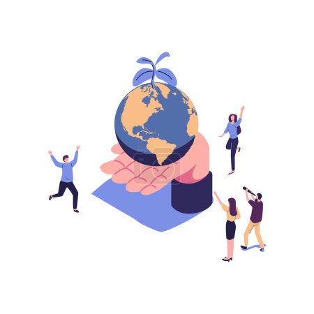 Illustration for Hands save the planet from pollution, save the planet, a small process of a plant, save energy, Earth Day concept - Royalty Free Image