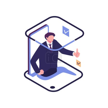 Illustration for A person leaves a good online review for a product or service. vector illustration design graphics for the site section, reviews, vector, good work contented consumer. character shows a hand gesture - Royalty Free Image