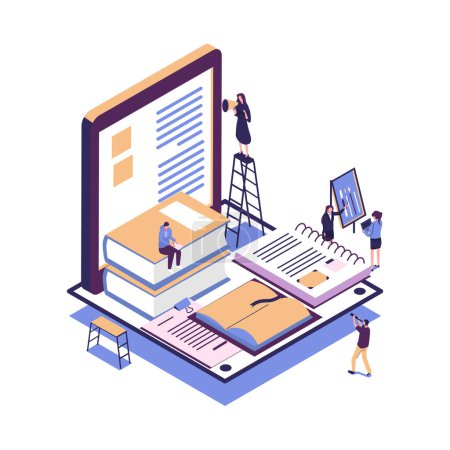 Illustration for Eople are building a business on the internet. Tablet or smartphone screen with a website. teamwork, promotion of business online, the takeoff rating of the work - Royalty Free Image