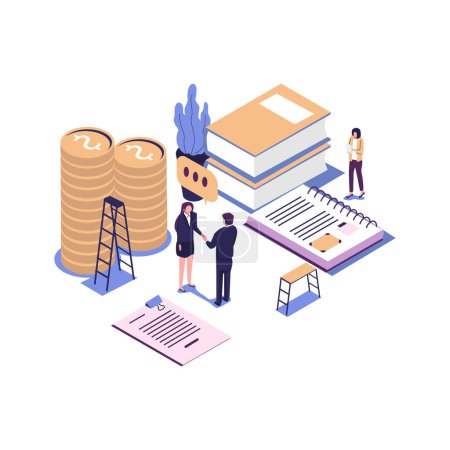 Illustration for Business porters a successful team. The investor holds money in ideas. financing of creative projects. woman and man business handshake vector - Royalty Free Image