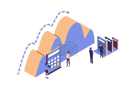 Illustration for Business promotion, take-off on the career ladder, data analysis and investment infographics overview vector - Royalty Free Image