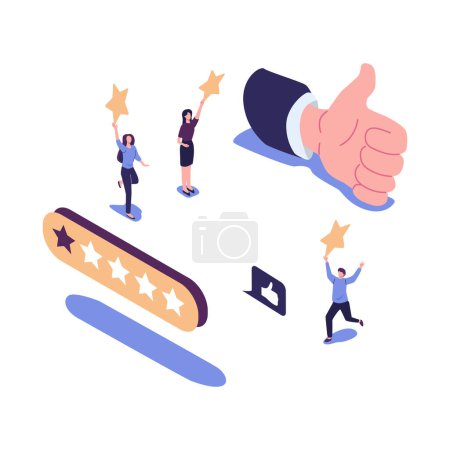 Illustration for Illustration of a vote, measurement of customer satisfaction and star rating, satisfactory rating, hand shows a class sign - Royalty Free Image