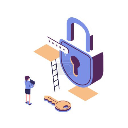 Illustration for Closed lock with key, concept of data protection flat vector isometric illustration - Royalty Free Image