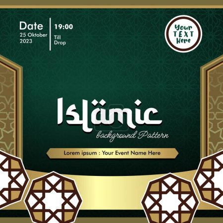 Téléchargez les illustrations : Arabe islamique vert fond de luxe avec motif géométrique et bel ornement - en licence libre de droit