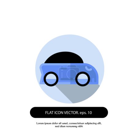 Téléchargez les illustrations : Icône vue de côté voiture plat. Voiture bleue, vue de côté du véhicule routier dans l'icône de style plat. icône vectorielle vue de côté de la voiture - en licence libre de droit