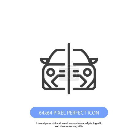 Téléchargez les illustrations : Icône de contour de demi-voiture pixel parfait bon pour le web et mobile - en licence libre de droit