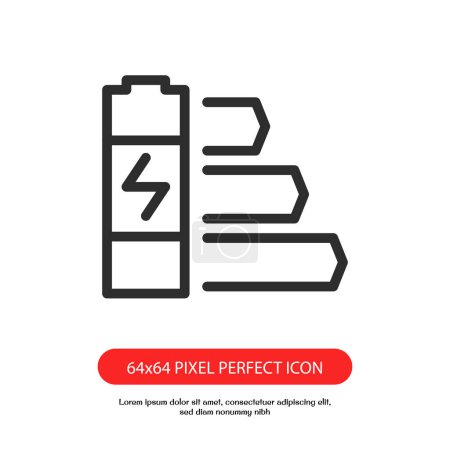 Téléchargez les illustrations : Icône de contour de niveau de consommation d'énergie pixel parfait pour l'application web ou mobile - en licence libre de droit