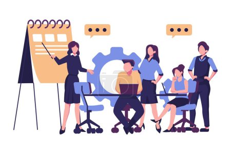 Illustration for Online assistant at work. promotion in the network. manager at remote work, searching for new ideas solutions, working together in the company, brainstorming - Royalty Free Image