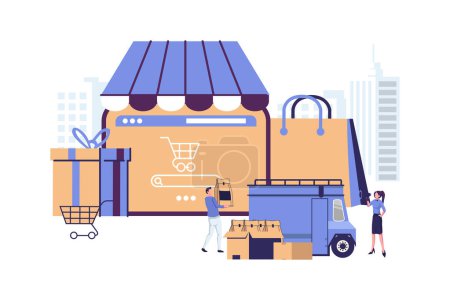Illustration for Online shop and delivery services flat vector illustration vector design - Royalty Free Image