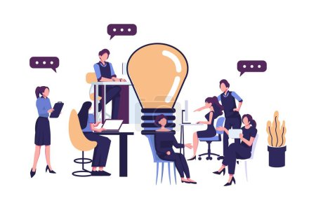 Illustration for People working together at the office, brainstorming concept flat style illustration vector designB - Royalty Free Image