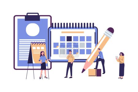 Illustration for People are create online schedule, schedule note for important event flat vector illustration - Royalty Free Image