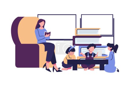 Illustration for Teaching children to acquire knowledge from books flat style illustration vector design - Royalty Free Image