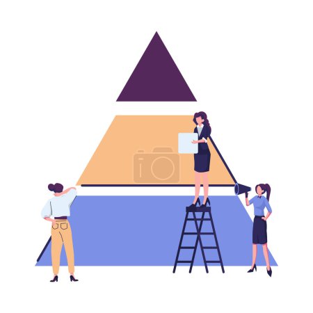 Téléchargez les illustrations : Personnes reliant des parties pyramidales, symbole du travail d'équipe, coopération, partenariat illustration vectorielle plate - en licence libre de droit