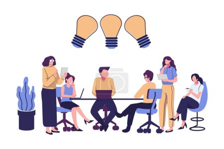 Illustration for Sharing usiness ideas, collaboration, meeting and brainstroming, finding creative solution for task flat vector illustration - Royalty Free Image