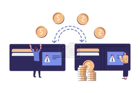 Illustration for Financial transaction, transfer money, digital banking flat style illustration vector design - Royalty Free Image