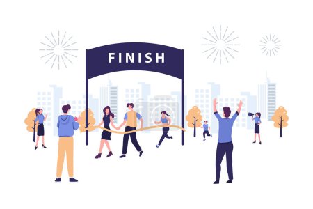 Illustration for Reach the goal, business mission, first place to finish line flat vector illustration design - Royalty Free Image