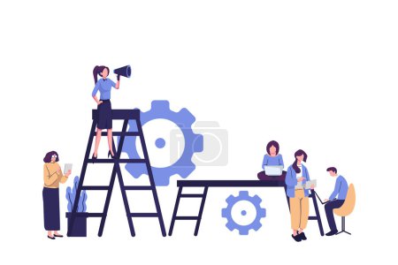 Illustration for Workflow, ladder as the concept of achieving the goal, business development flat vector illustration - Royalty Free Image