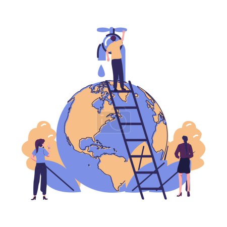 Illustration for Save the planet, save energy and water flat style illustration vector design - Royalty Free Image