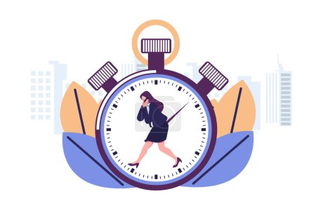 Illustration for Work time management concept, quick response, people rush to do everything at work, time is running out, rewind time - Royalty Free Image
